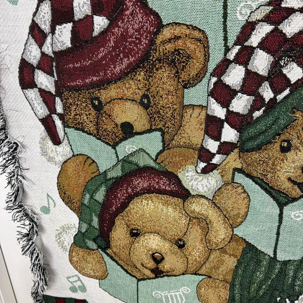 Christmas Teddy Bear Carolers Woven Tapestry Throw Blanket Holiday Afghan 50x60